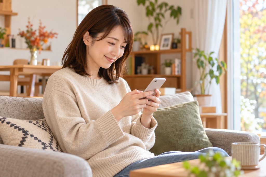スマホのLINEで、一級建築士の守屋さんに家のことをちょい聞きする30代の奥様。