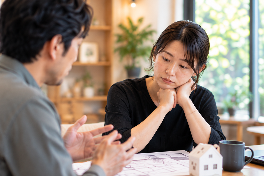 家づくりの打ち合わせで自分の意見を言わずに考える妻